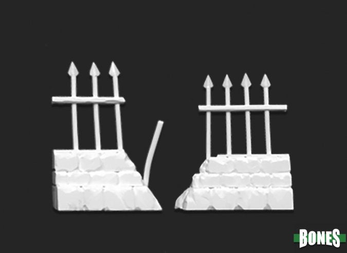 Reaper Miniatures Graveyard Ruined Fences (2) #77528 Bones Unpainted Plastic