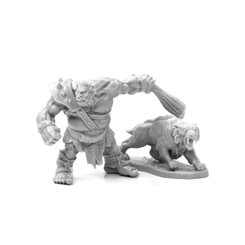 Reaper Miniatures Hill Giant Hunter and Dire Lion #77939 Unpainted Bones Plastic