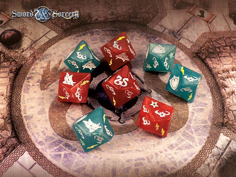 Sword & Sorcery: 8 Piece D10 Attack and Defense Custom Dice Pack