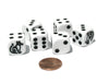Set of 6 Cat Dice 16mm D6 Rounded Edge Animal Dice- White with Black Pips