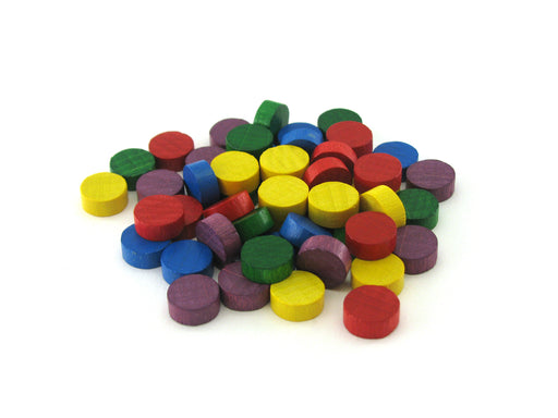 Bag of 50 Small 10mm Chessex Round Wooden Game Marker Tokens, Assorted Colors