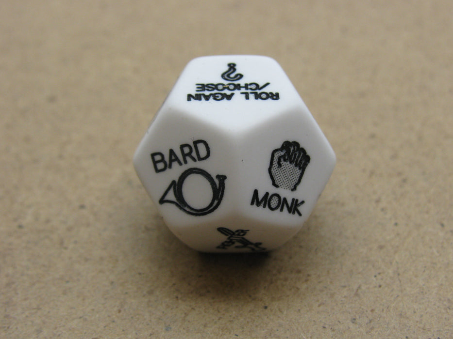 Custom Engraved 19mm D12 RPG D&D Dice - 3rd Edition Class White Dice