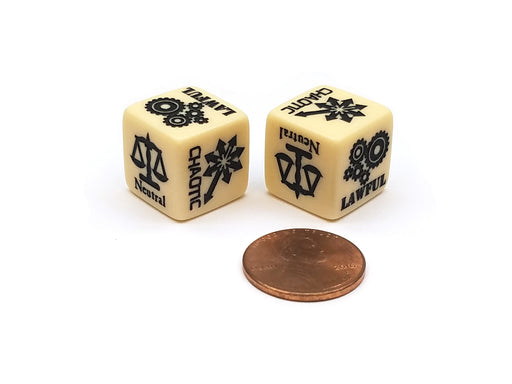 Alignment Custom Engraved D6 Chessex Dice, 2 Pieces - Lawful, Chaotic, Neutral