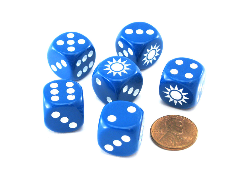 Pack of 6 Chessex Axis and Allies 16mm D6 China Dice - Blue with White Pips