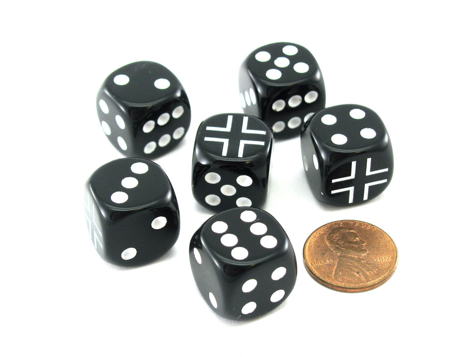 Pack of 6 Chessex Axis and Allies 16mm D6 German Dice - Black with White Pips