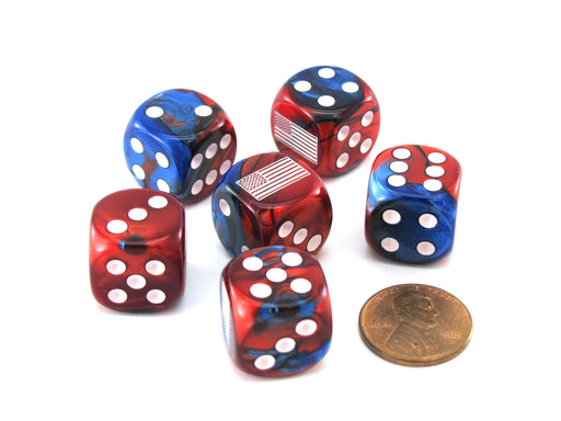 Pack of 6 Gemini Axis and Allies 16mm D6 United States Dice - Blue-Red w White