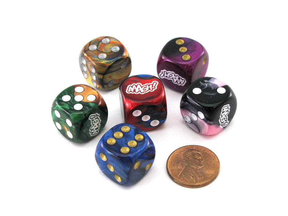 Pack of 6 Custom Engraved 16mm D6 Assorted Style Funny Meme Dice - AAAGH!