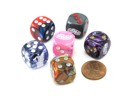 Pack of 6 Custom Engraved 16mm D6 Assorted Style Funny Meme Dice - AAAGH!