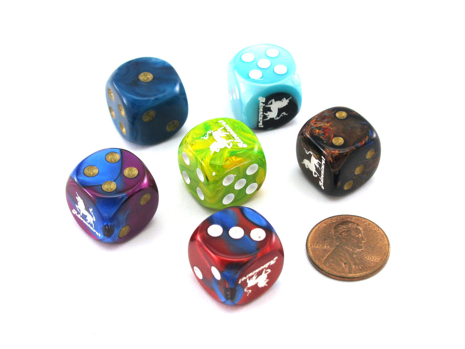 Pack of 6 Custom 16mm D6 Assorted Style Funny Meme Dice - Adventure (Unicorn)