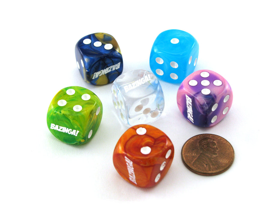 Pack of 6 Custom Engraved 16mm D6 Assorted Style Funny Meme Dice - Bazinga