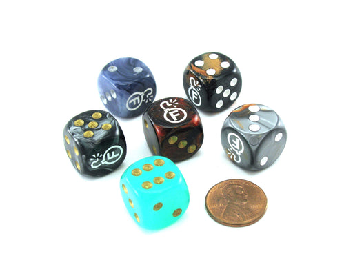 Pack of 6 Custom Engraved 16mm D6 Assorted Style Funny Meme Dice - F-Bomb
