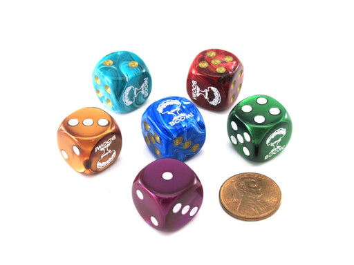 Pack of 6 Chessex Custom Engraved 16mm D6 Assorted Style Funny Meme Dice - BOOM!