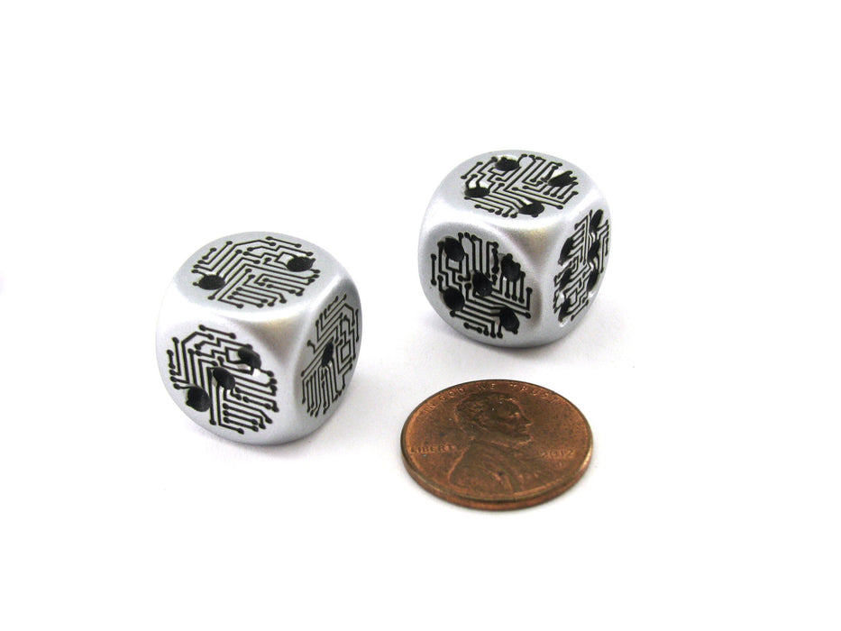 Pack of 2 Circuit Design D6 Dice with Thin Metal-Plating Over Plastic - Aluminum
