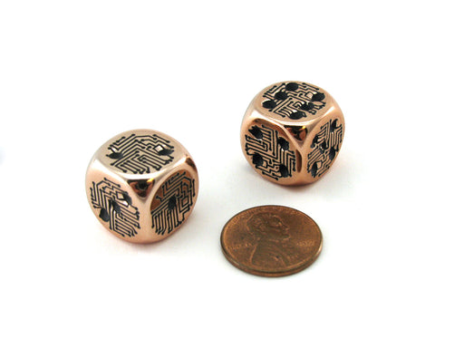 Pack of 2 Circuit Design D6 Dice with Thin Metal-Plating Over Plastic - Copper