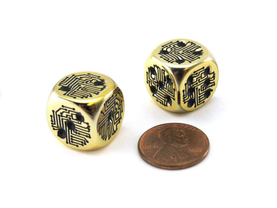 Pack of 2 Circuit Design D6 Dice with Thin Metal-Plating Over Plastic - Gold