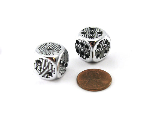 Pack of 2 Circuit Design D6 Dice with Thin Metal-Plating Over Plastic - Silver