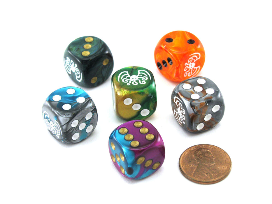 Pack of 6 Chessex Custom Engraved 16mm D6 Assorted Style Dice - Cthulhu