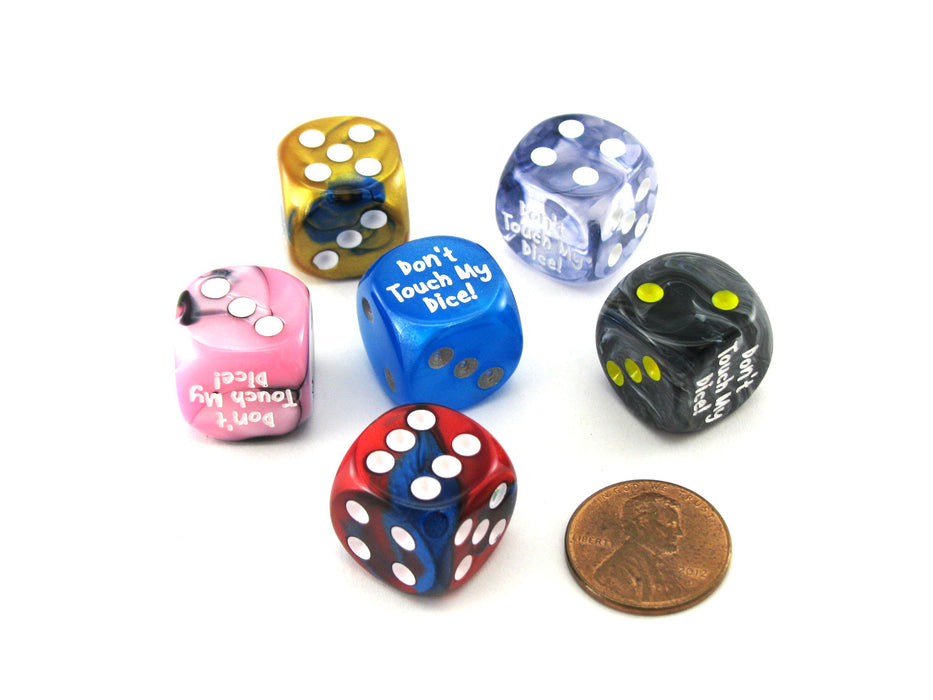 Pack of 6 Custom 16mm D6 Assorted Style Funny Meme Dice - Don't Touch My Dice!