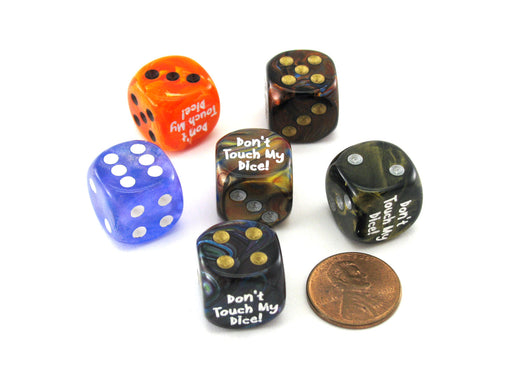 Pack of 6 Custom 16mm D6 Assorted Style Funny Meme Dice - Don't Touch My Dice!