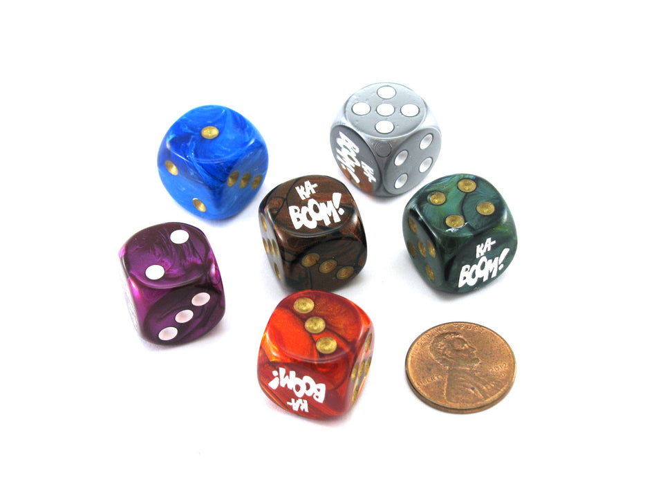 Pack of 6 Custom Engraved 16mm D6 Assorted Style Funny Meme Dice - Ka-Boom