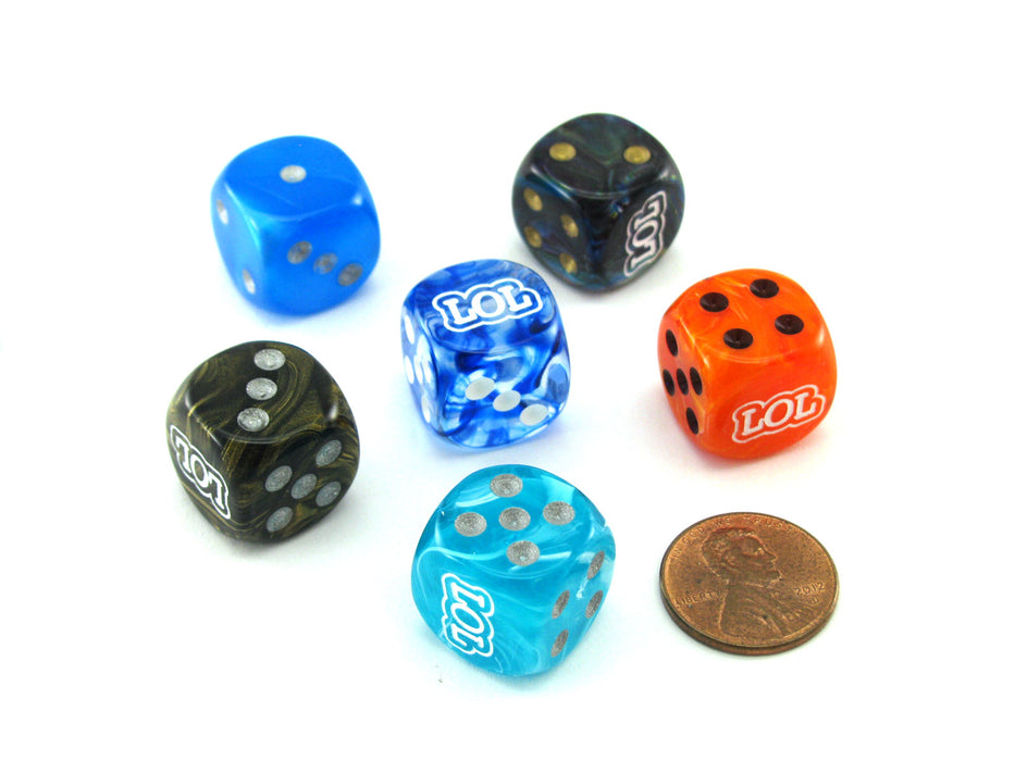 Pack of 6 Chessex Custom Engraved 16mm D6 Assorted Style Funny Meme Dice - LOL