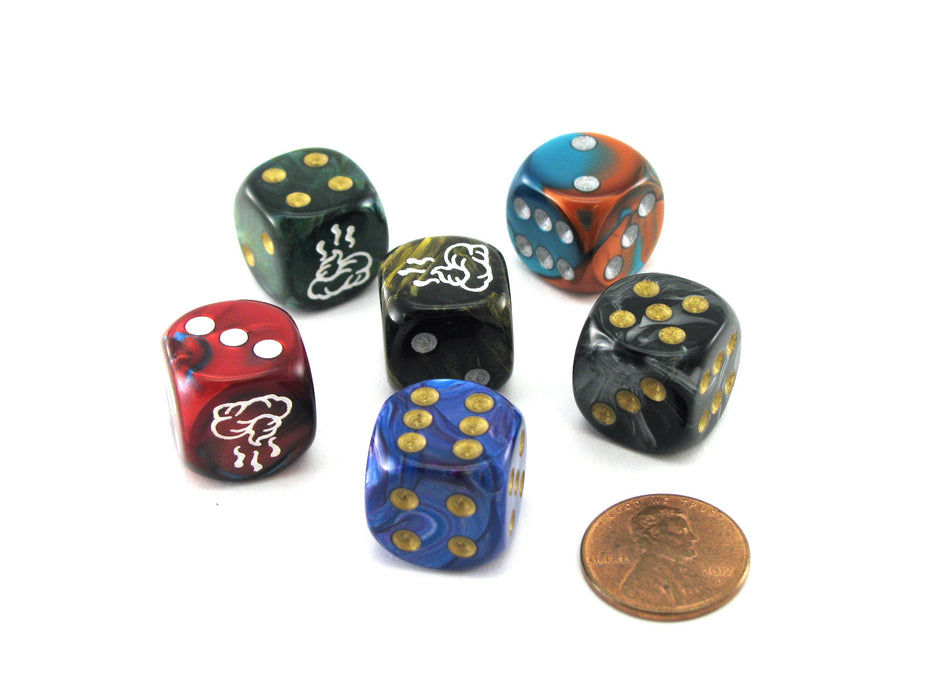 Pack of 6 Chessex Custom Engraved 16mm D6 Assorted Style Funny Meme Dice - Poop