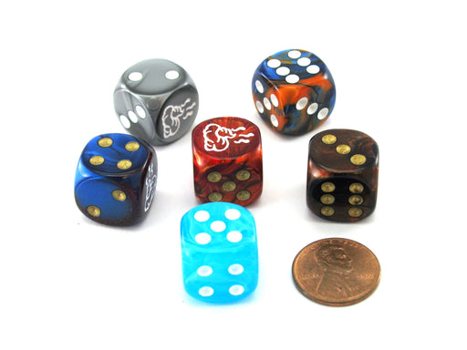 Pack of 6 Chessex Custom Engraved 16mm D6 Assorted Style Funny Meme Dice - Poop
