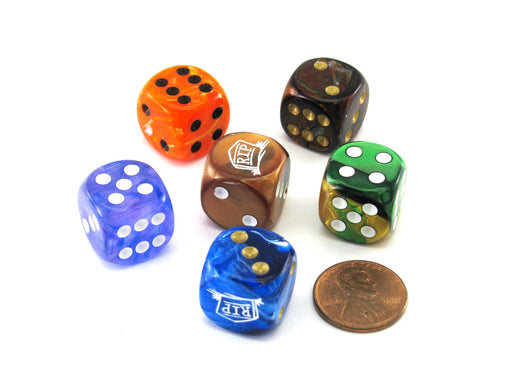Pack of 6 Custom Engraved 16mm D6 Assorted Style Funny Meme Dice - R.I.P.
