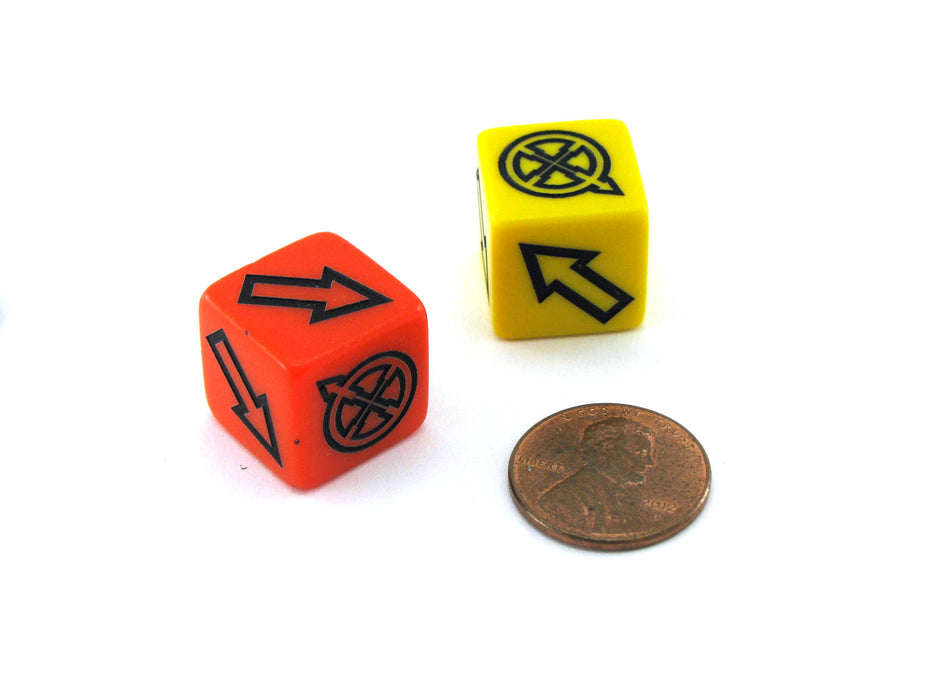 Pack of 2 Custom Scatter Dice with Directional Arrows and Symbols (Styles Vary)