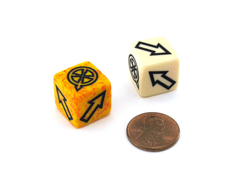 Pack of 2 Custom Scatter Dice with Directional Arrows and Symbols (Styles Vary)