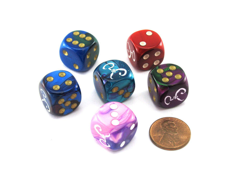 Pack of 6 Chessex Custom Engraved 16mm D6 Assorted Style Dice - Yellow Sign