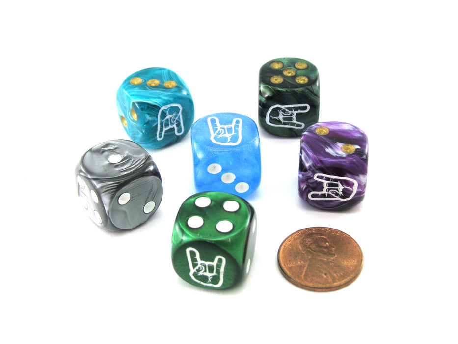 Pack of 6 Chessex Custom Engraved 16mm D6 Assorted Style Dice - Horns