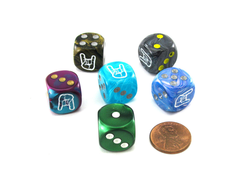 Pack of 6 Chessex Custom Engraved 16mm D6 Assorted Style Dice - Horns