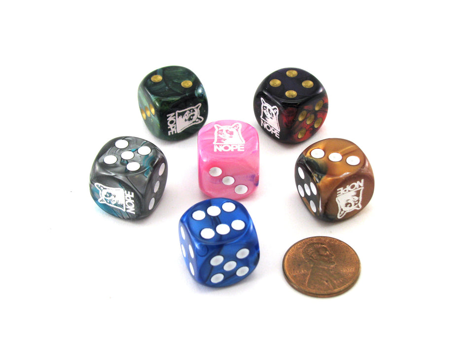 Pack of 6 Custom 16mm D6 Assorted Style Funny Meme Dice - Nope (Grumpy cat)