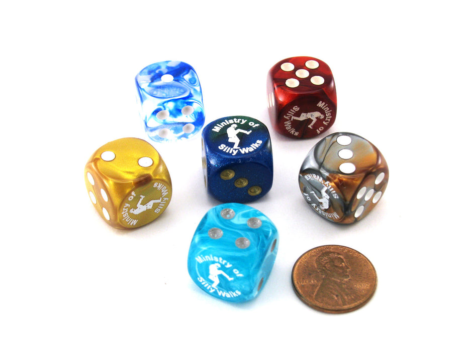 Pack of 6 Custom Engraved 16mm D6 Assorted Style Funny Meme Dice - Sillywalks