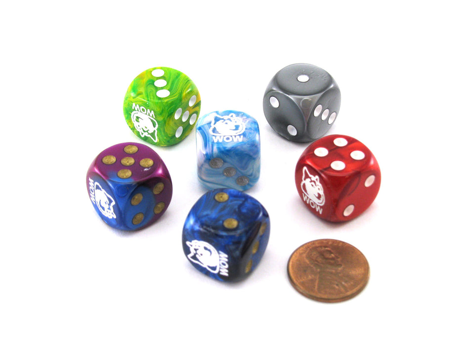 Pack of 6 Custom Engraved 16mm D6 Assorted Style Funny Meme Dice - Wow (Doge)