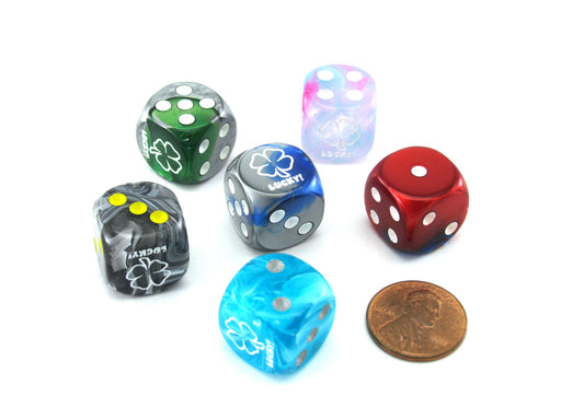 Pack of 6 Custom Engraved 16mm Assorted Style Funny Meme Dice - Lucky Shamrock