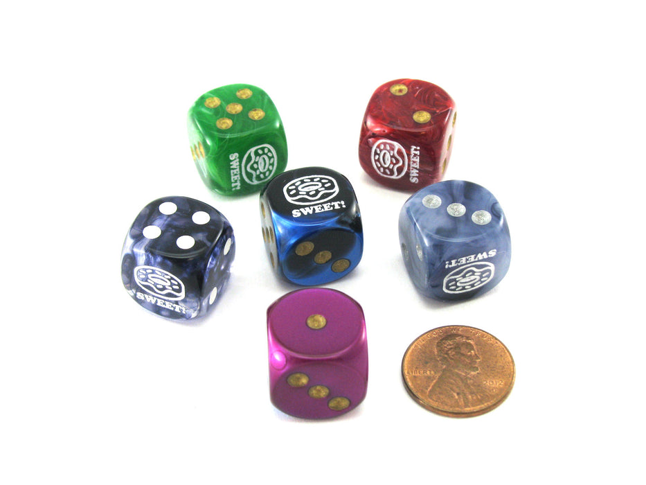Pack of 6 Chessex Custom Engraved 16mm D6 Assorted Style Funny Meme Dice - Sweet