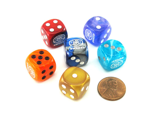 Pack of 6 Chessex Custom Engraved 16mm D6 Assorted Style Funny Meme Dice - Sweet