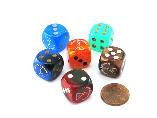 Pack of 6 Custom Engraved 16mm Assorted Style Funny Meme Dice - I Love Science