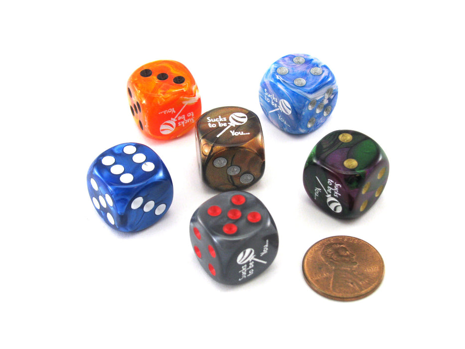 Pack of 6 Custom Engraved 16mm Assorted Style Funny Meme Dice - Sucks to be You…