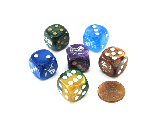 Pack of 6 Custom Engraved 16mm Assorted Style Funny Meme Dice - Sucks to be You…