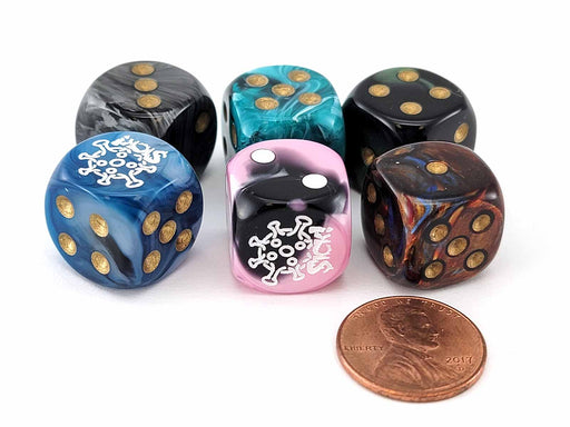 Pack of 6 Chessex Custom Engraved 16mm D6 Assorted Style Dice - Sick! Virus