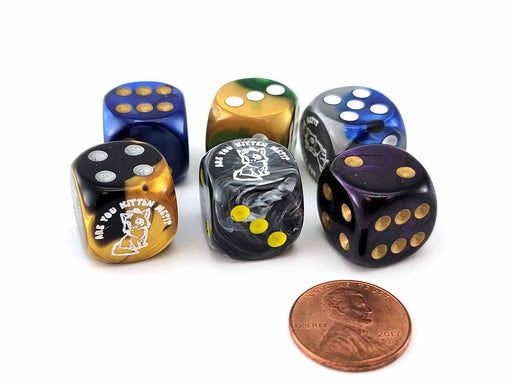 Pack of 6 Chessex Custom Engraved 16mm D6 Dice - Are You Kitten Me?