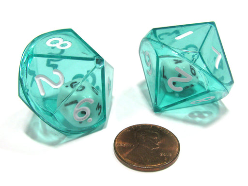 Set of 2 D10 26mm Double Dice, 2-In-1 Dice - White Inside Translucent Green Die