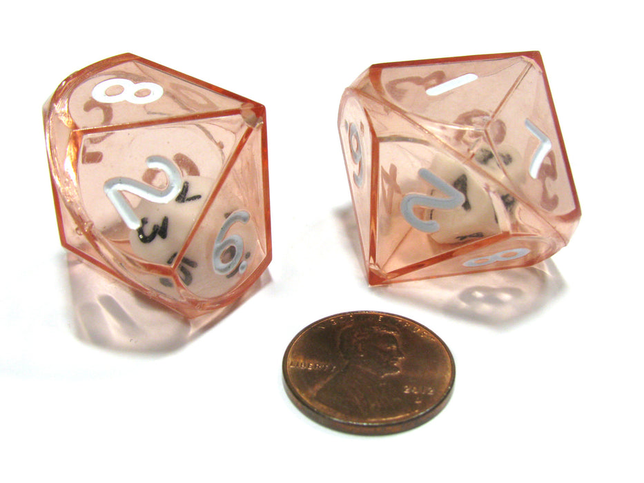 Set of 2 D10 26mm Double Dice, 2-In-1 Dice - White Inside Translucent Red Die