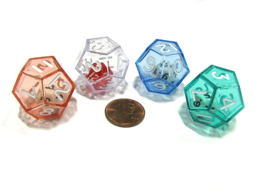 Set of 4 D12 25mm Double Dice, 2-In-1 Dice - 1 Each of Green Red Blue Clear