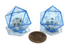 Set of 2 D20 24mm Double Dice, 2-In-1 Dice - White Inside Translucent Blue Die