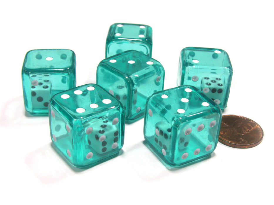 Set of 6 D6 19mm Double Dice, 2-In-1 Dice - White Inside Translucent Green Die