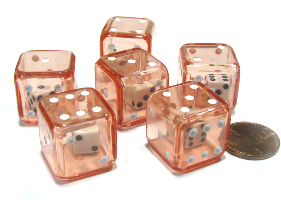 Set of 6 D6 19mm Double Dice, 2-In-1 Dice - White Inside Translucent Red Die